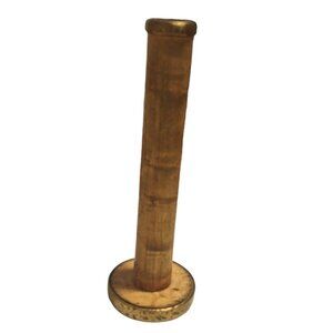 Vintage Rustic Primitive Candlestick Wood Spool Bobbin Brass Industrial Textile